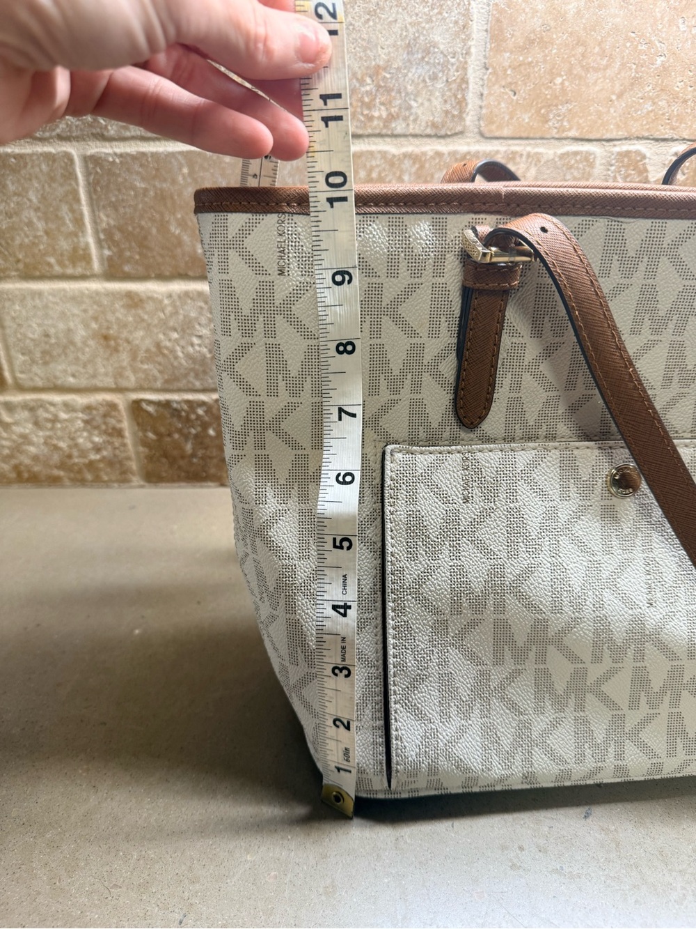 Michael Kors Cream Logo Tote with Brown Leather Trim - Picture 8 of 9